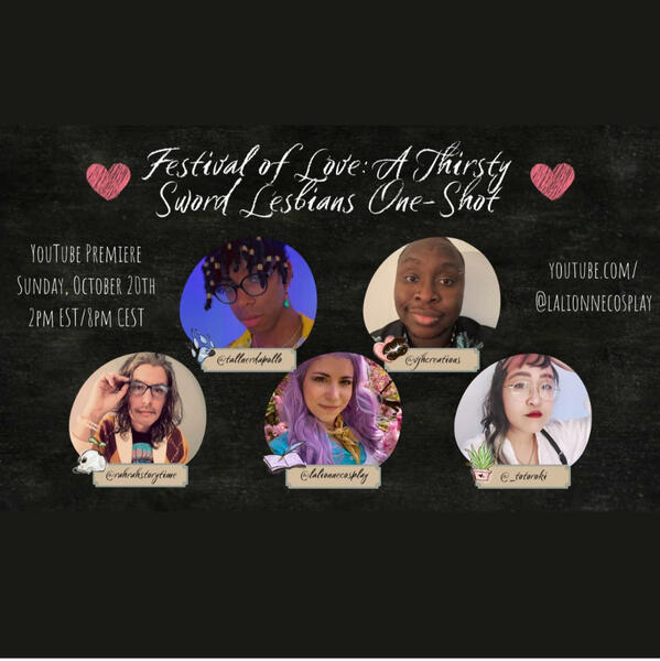 Promo graphic for ttrpg game "Festival of Love" with photos of each player