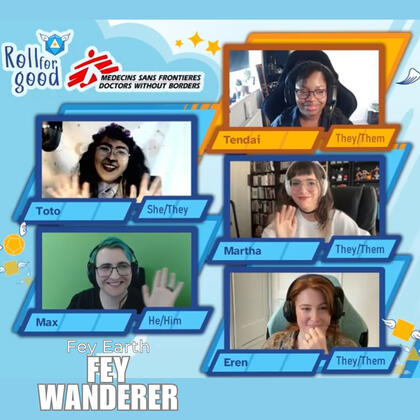 Promo graphic for ttrpg game "Fey Earth - Fey Wanderer" a Roll for Good charity games
