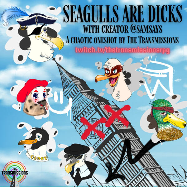 Promo graphic for ttrpg game "Seagulls are dicks"